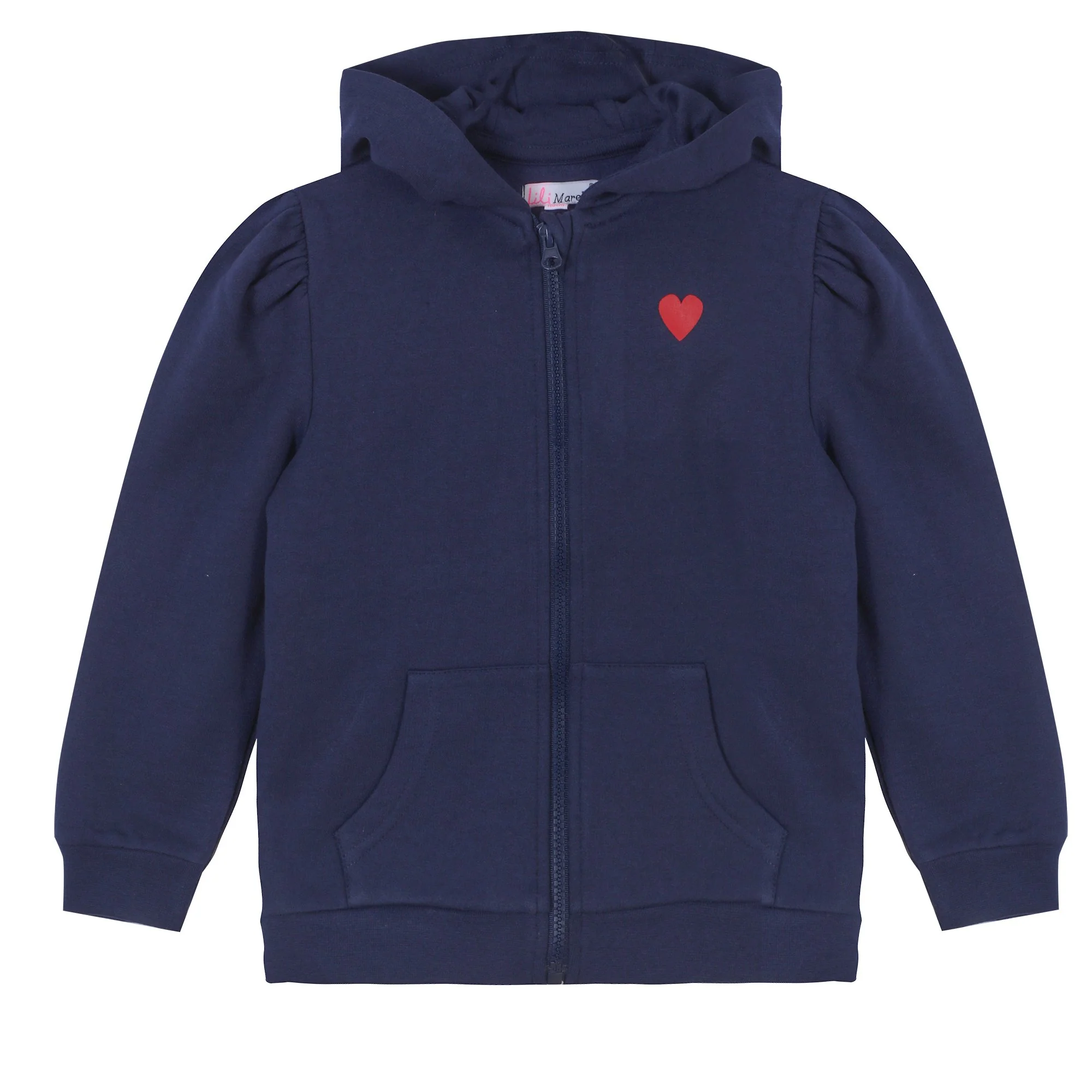 Sweat zippé à capuche brodé cœur 3/12 ans - Bleu foncé