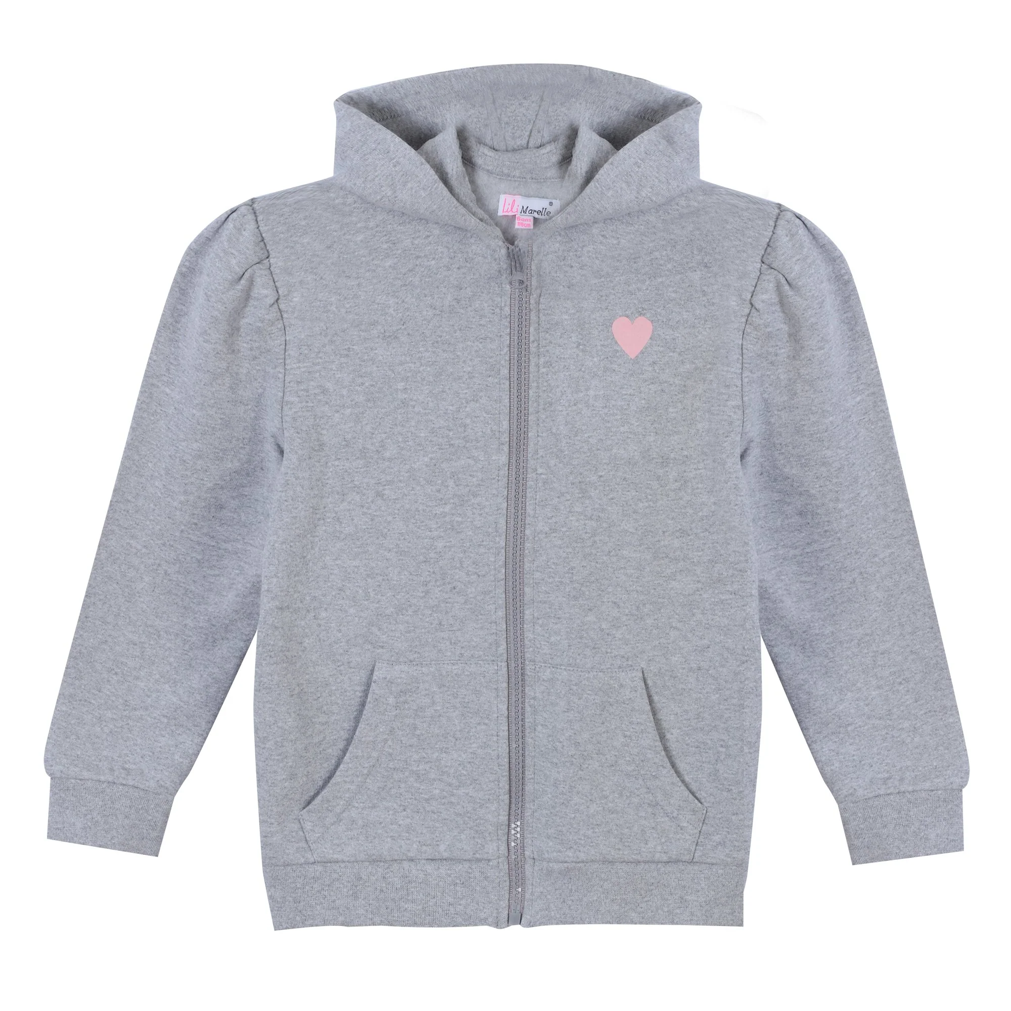 Sweat zippé à capuche brodé cœur 3/12 ans - Gris