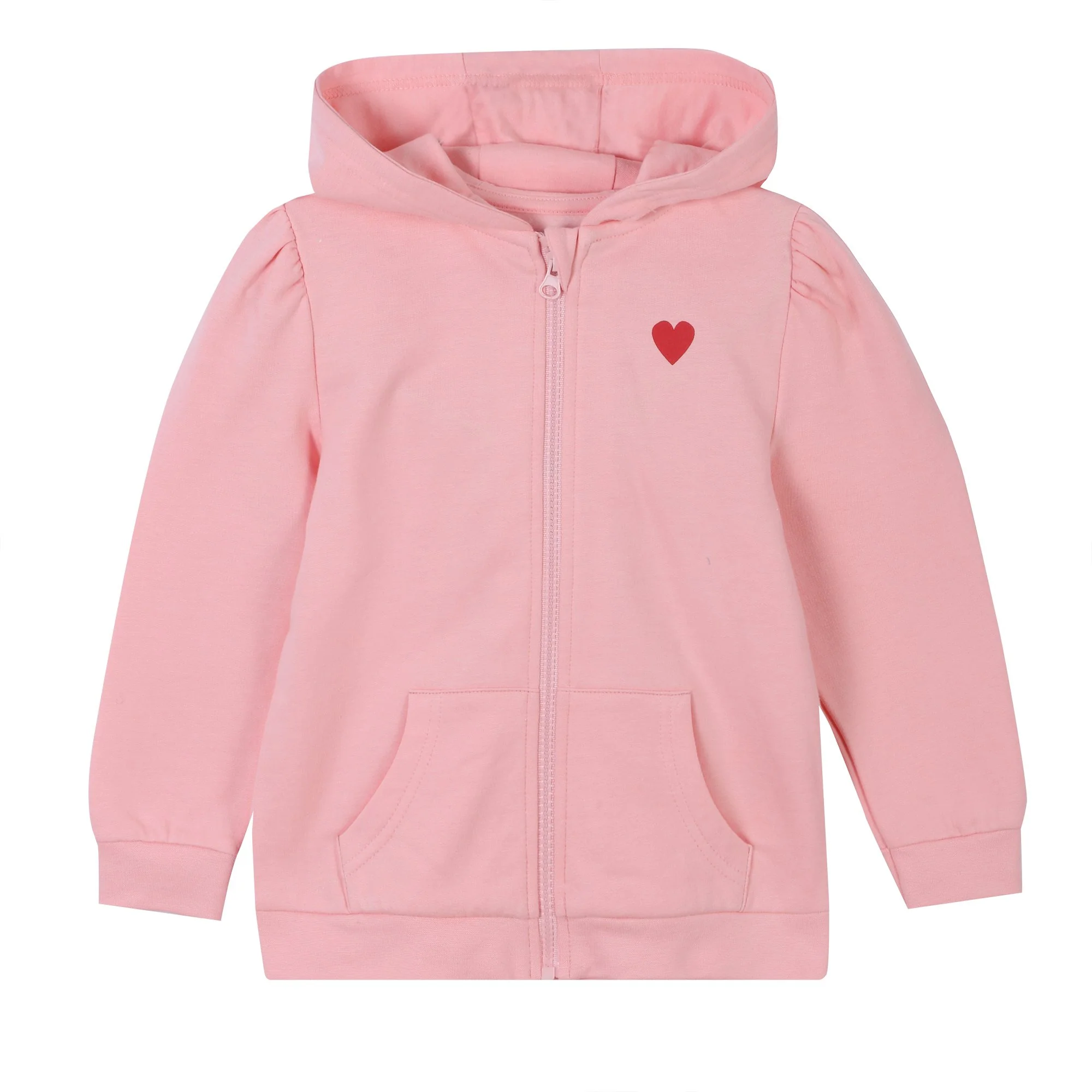 Sweat zippé à capuche brodé cœur 3/12 ans - Rose
