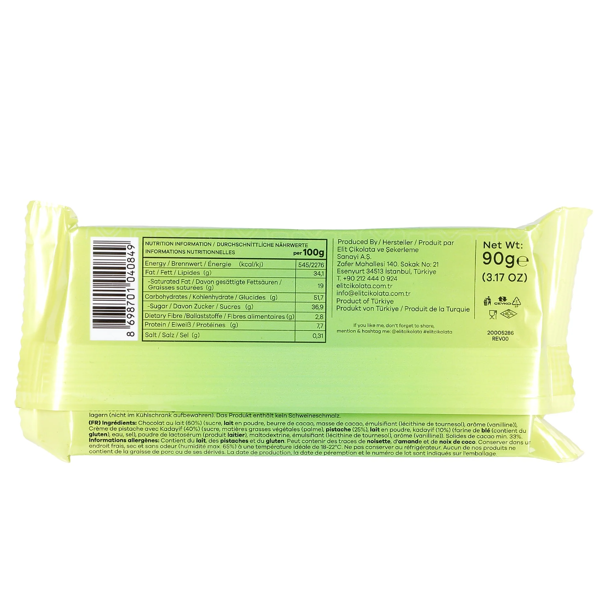 Tablette de chocolat de Dubaï crème de pistache et kadaif - Image 2