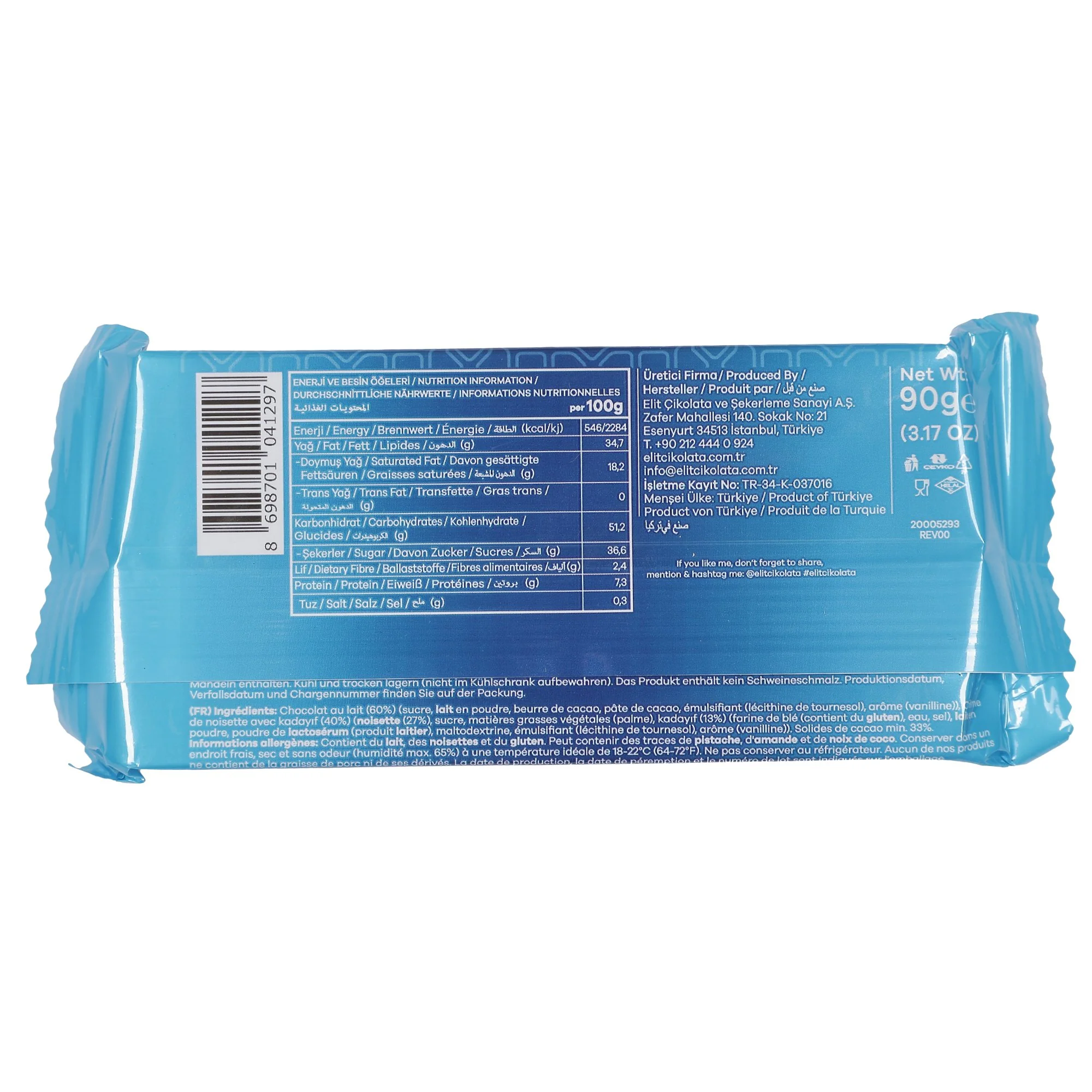 Tablette de chocolat de Dubaï noisette et kadaif - Image 3