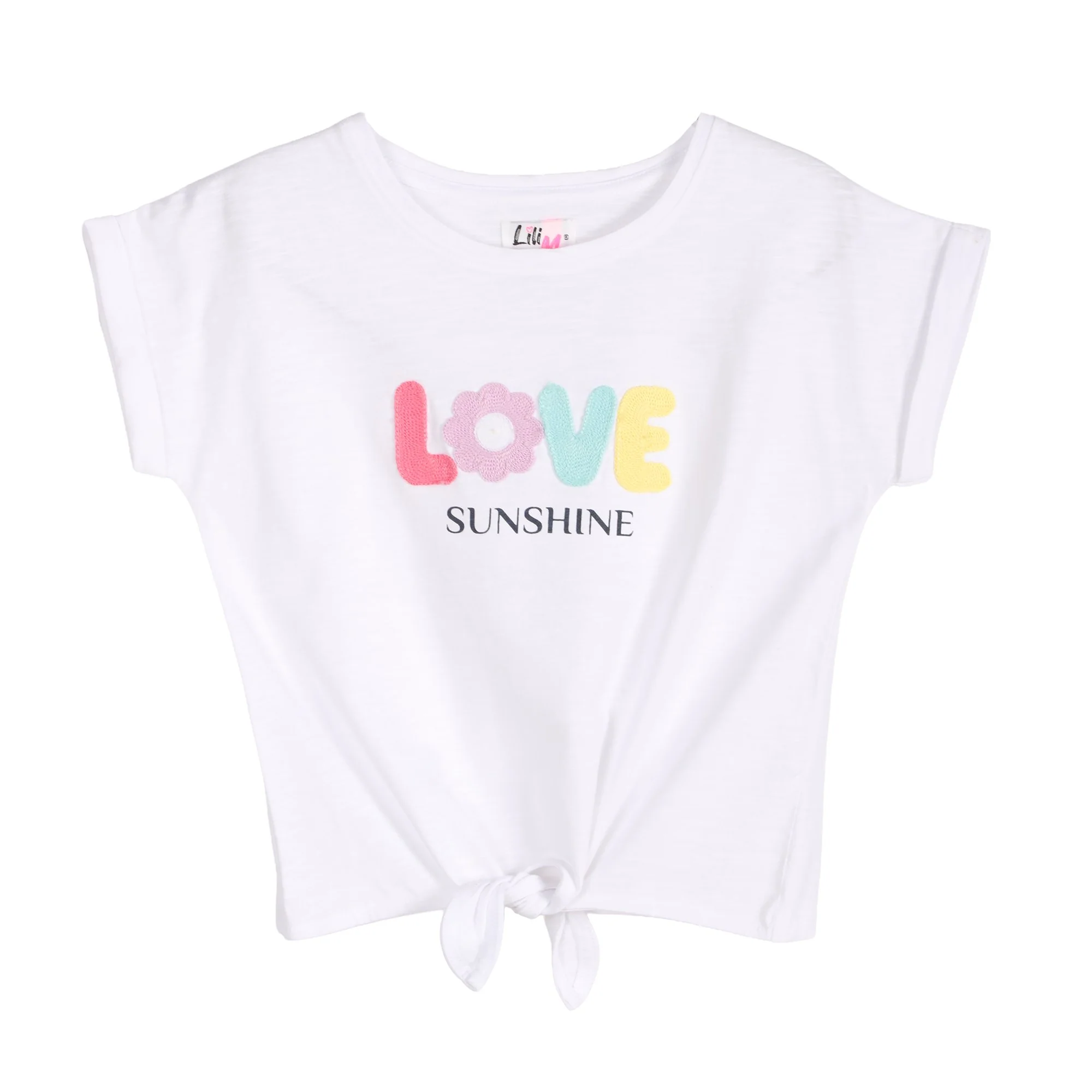 Tee shirt avec noeud et macramé - Blanc