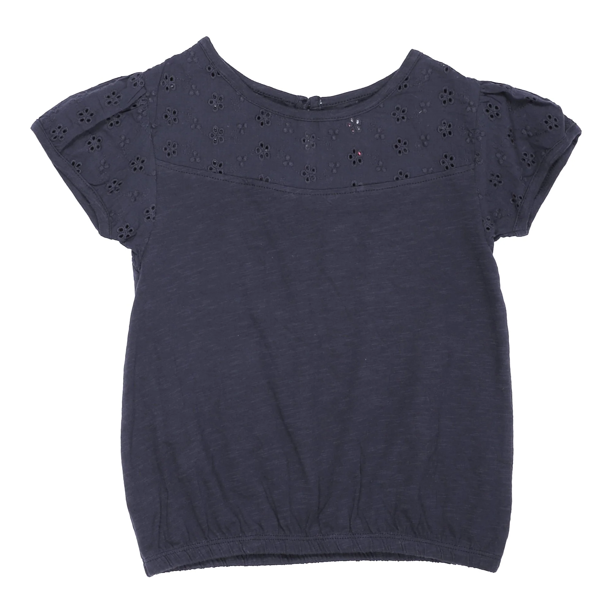 Tee-shirt manches courtes avec broderie anglaise 3/6 ans  - Bleu foncé
