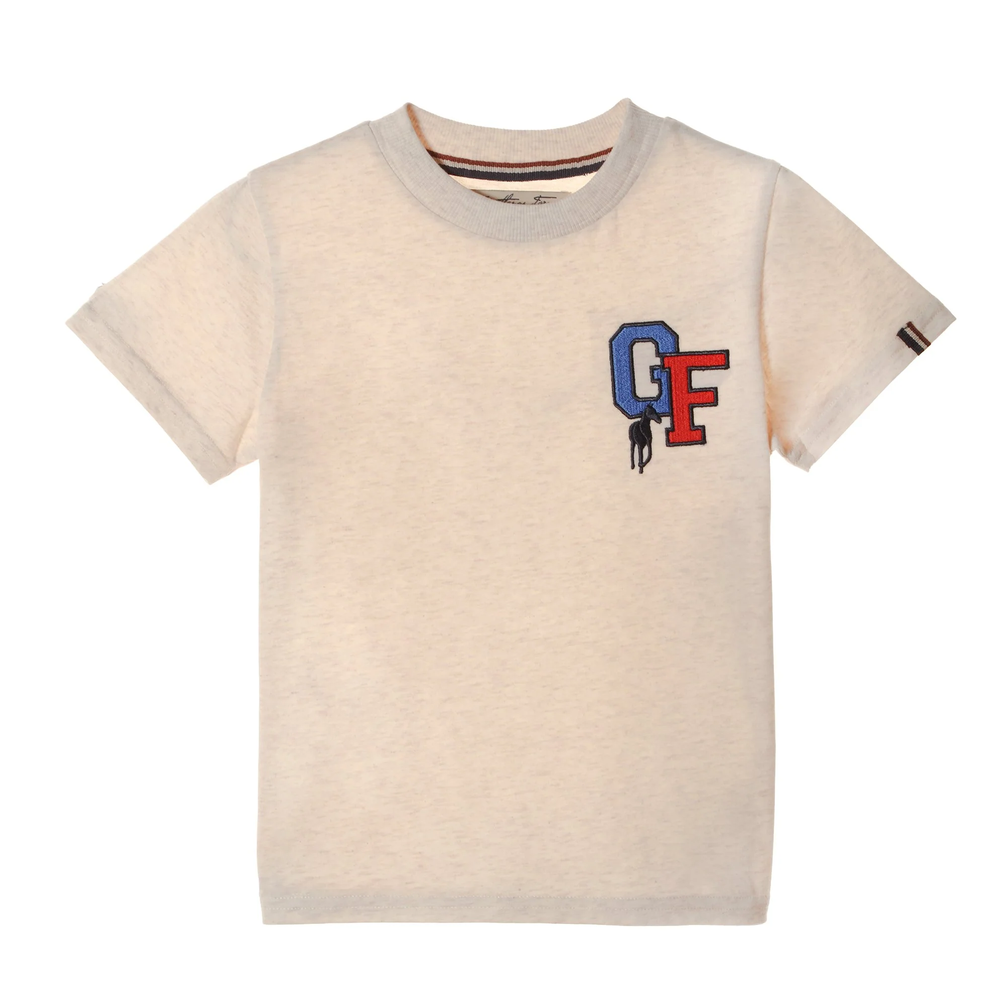 Tee shirt manches courtes avec patch et broderie - Beige
