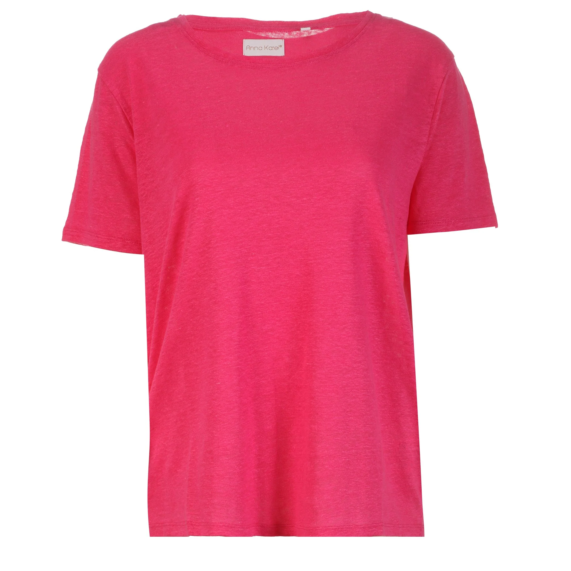 Tee-shirt manches courtes col rond en lin - Rose