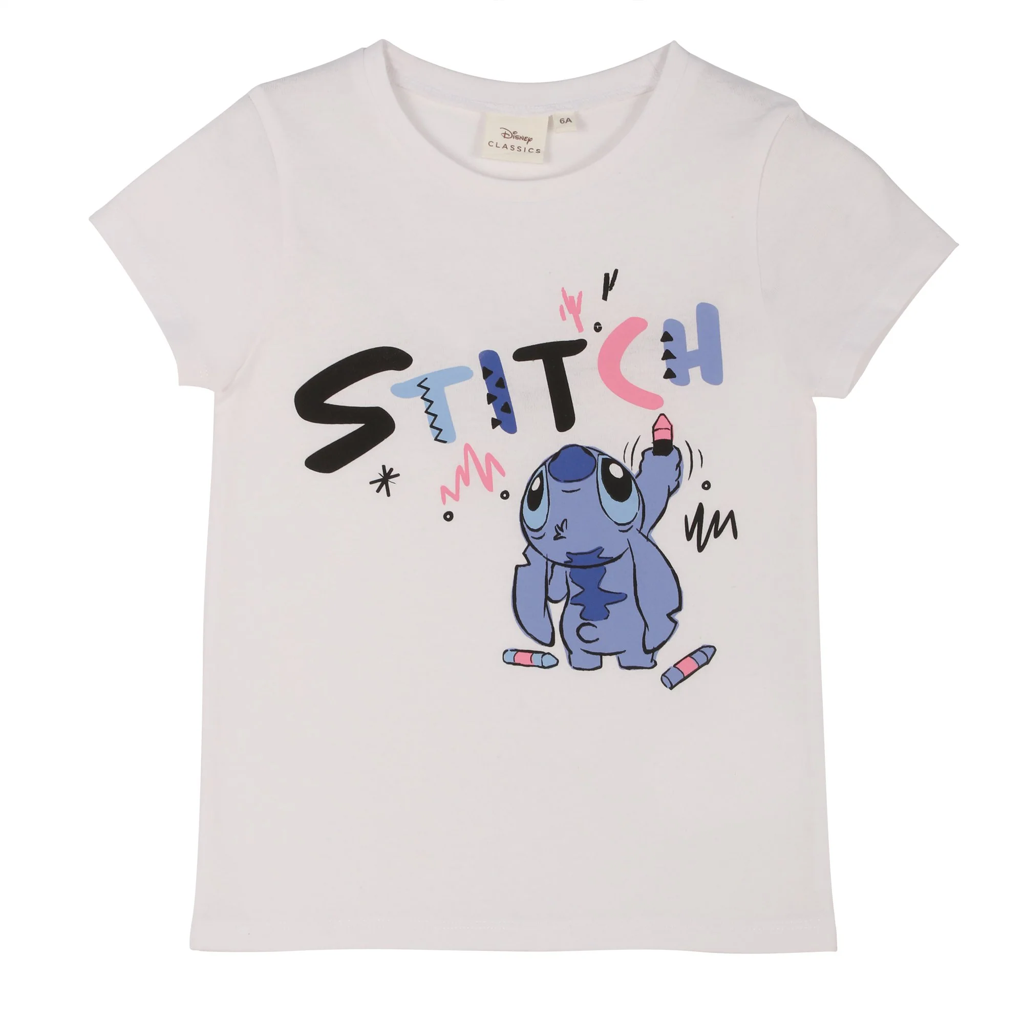 Tee-shirt manches courtes Stitch 6/12 ans - Blanc