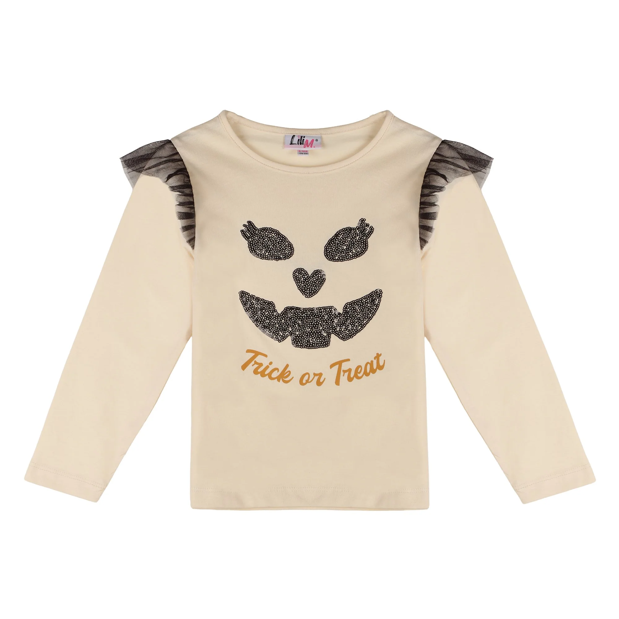 Tee-shirt manches longues à volants 3-12 ans  - Beige