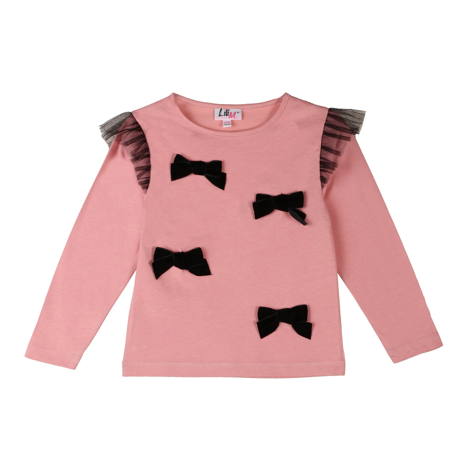 Tee-shirt manches longues à volants 3-12 ans  - Rose