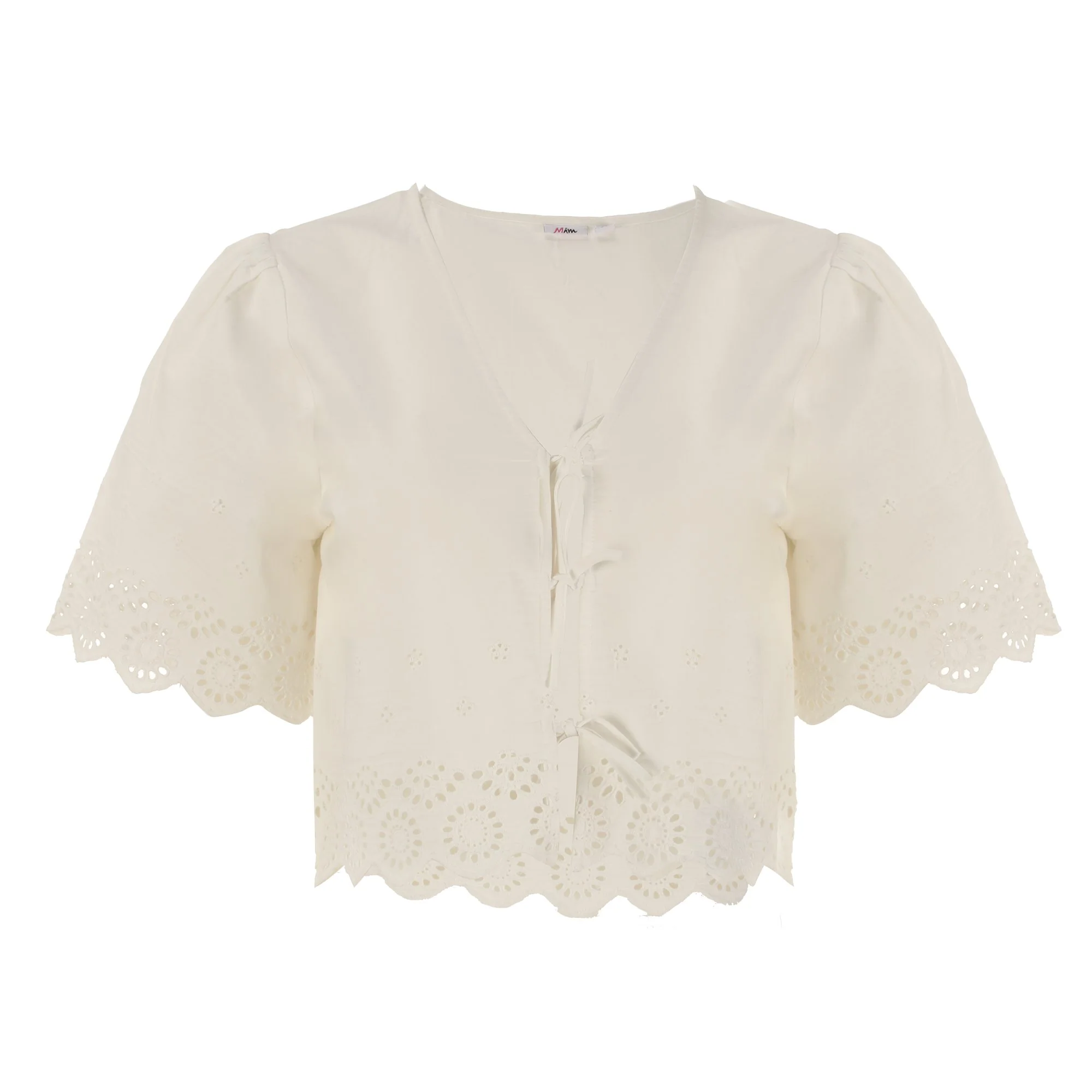 Top broderie nœuds - Blanc